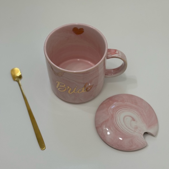Pink Ceramic Bride Mug with Lid and Stirring Spoon - Picture 3 of 5